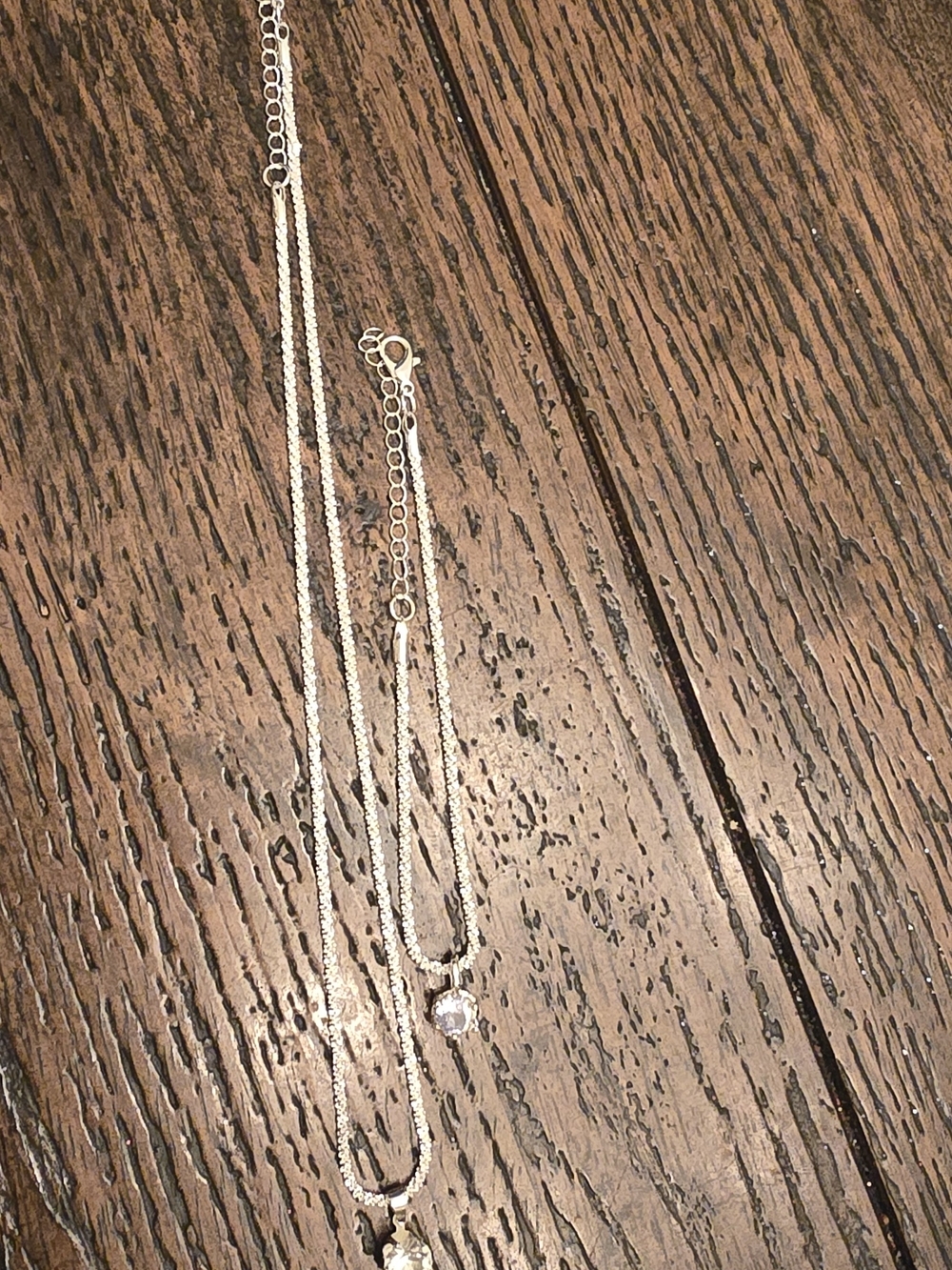 925 Sterling Silver Layered Pendant Necklace and Bracelet Set with Clear Crystal